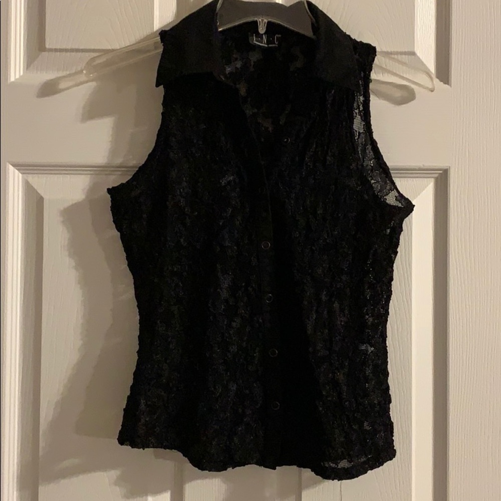 INC Snap up top see through Lace black size S